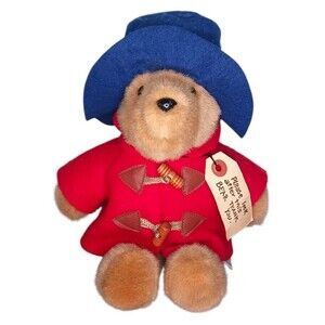 Vintage Eden Toys Paddington 11" Plush Stuffed Bear Red Coat Blue Hat + Neck Tag